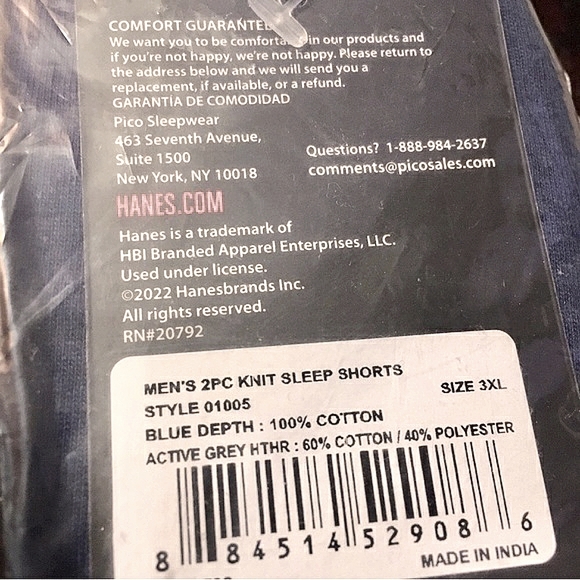 NWT! HANES 2-pack Jersey Knit Sleep Shorts NAVY BLUE & GREY Men’s Size 3XL - Picture 6 of 7